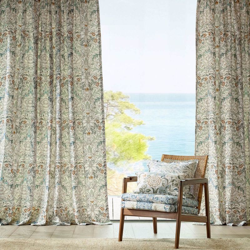 Simply Severn Wide Width Fabric - Sage Leaf/Tan - Morris & Co - 227286 - Premier Wallcovering