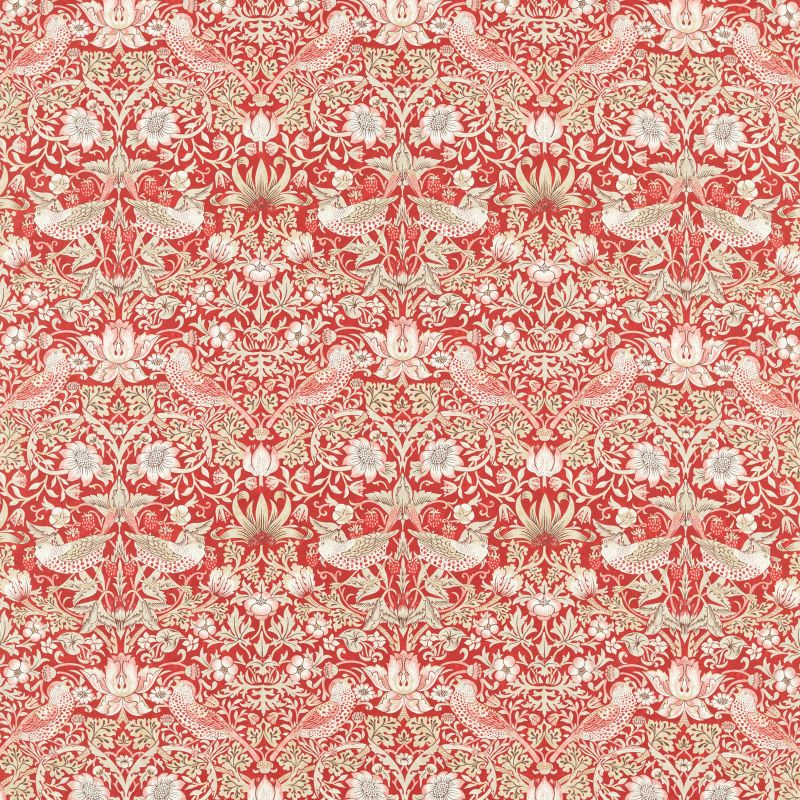 Simply Strawberry Thief Fabric - Indian Red - Morris & Co - 226915 - Premier Wallcovering
