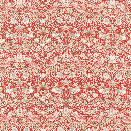 Simply Strawberry Thief Fabric - Indian Red - Morris & Co - 226915 - Premier Wallcovering