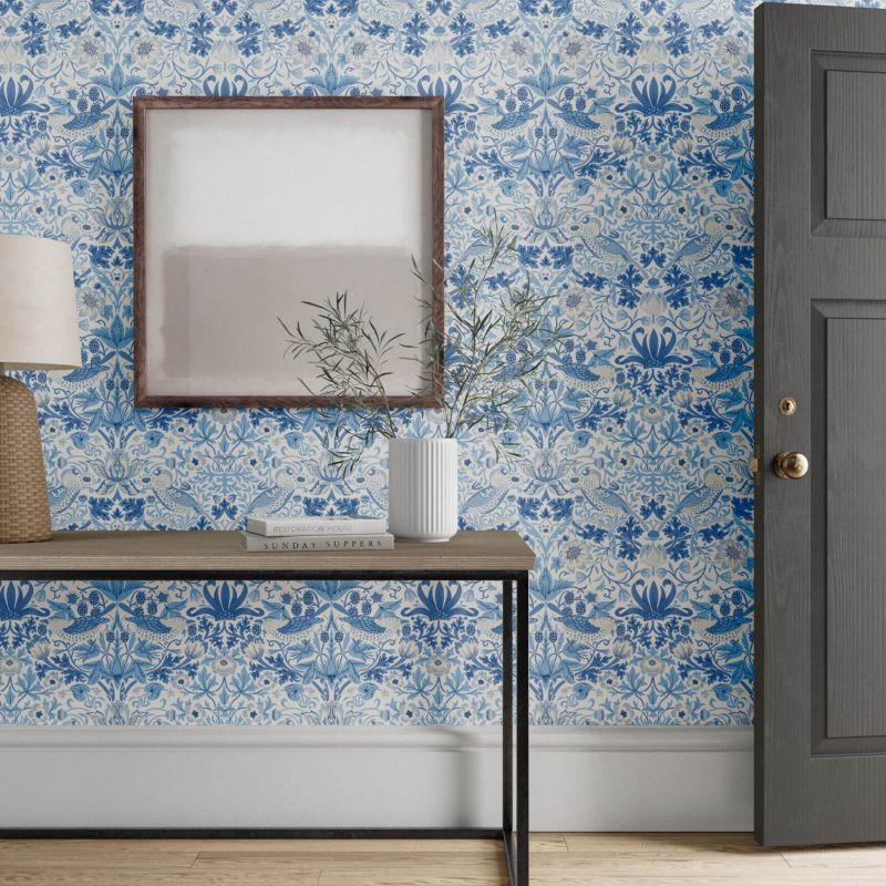 Simply Strawberry Thief Wallpaper - Woad - Morris & Co - 217058 - Morris Wallpaper