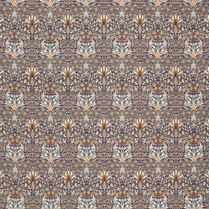 Snakeshead Velvet Fabric - Mulberry/Saffron - Morris & Co - 236936 - Premier Wallcovering