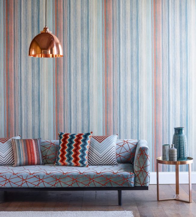 Spectro Stripe Wallpaper - Teal/Sedona/Rust - HMWF111961 - Harlequin - Morris Wallpaper