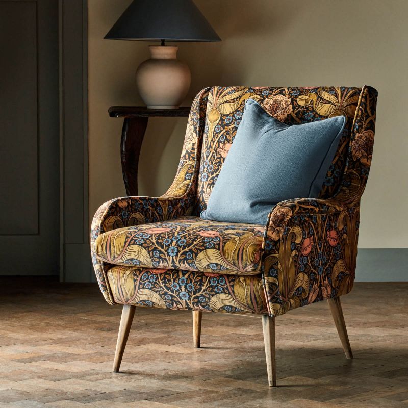 Spring Thicket Fabric - Paradise Blue/Peach - Morris & Co - 227207 - Premier Wallcovering