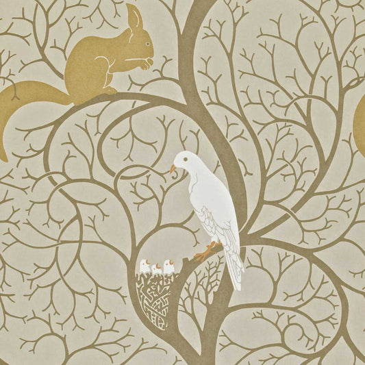 Squirrel & Dove Wallpaper - Linen/Ivory - DVIWSQ101 - Sanderson - One Sixty - Morris Wallpaper
