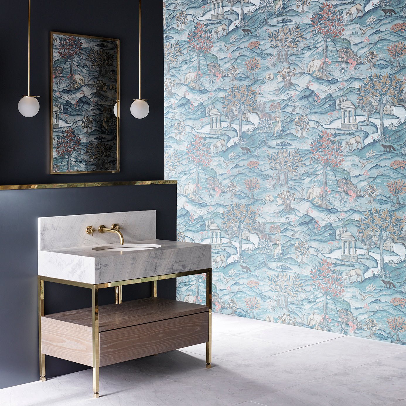 Stand Wood Wallpaper - Teal/Velvet Blue - ZDAR312855 - Zoffany - Morris Wallpaper