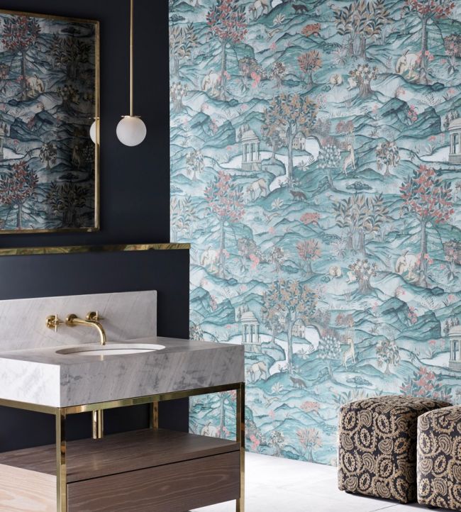 Stand Wood Wallpaper - Teal/Velvet Blue - ZDAR312855 - Zoffany - Morris Wallpaper