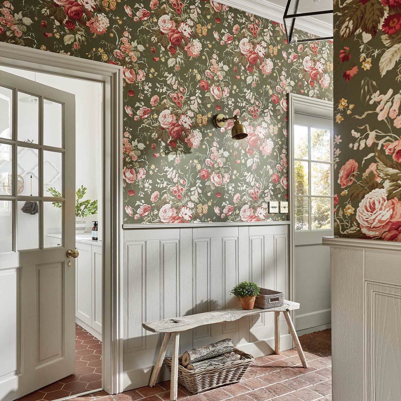 Stapleton Park Wallpaper - Olive/Bengal Red - DOSW217046 - Sanderson