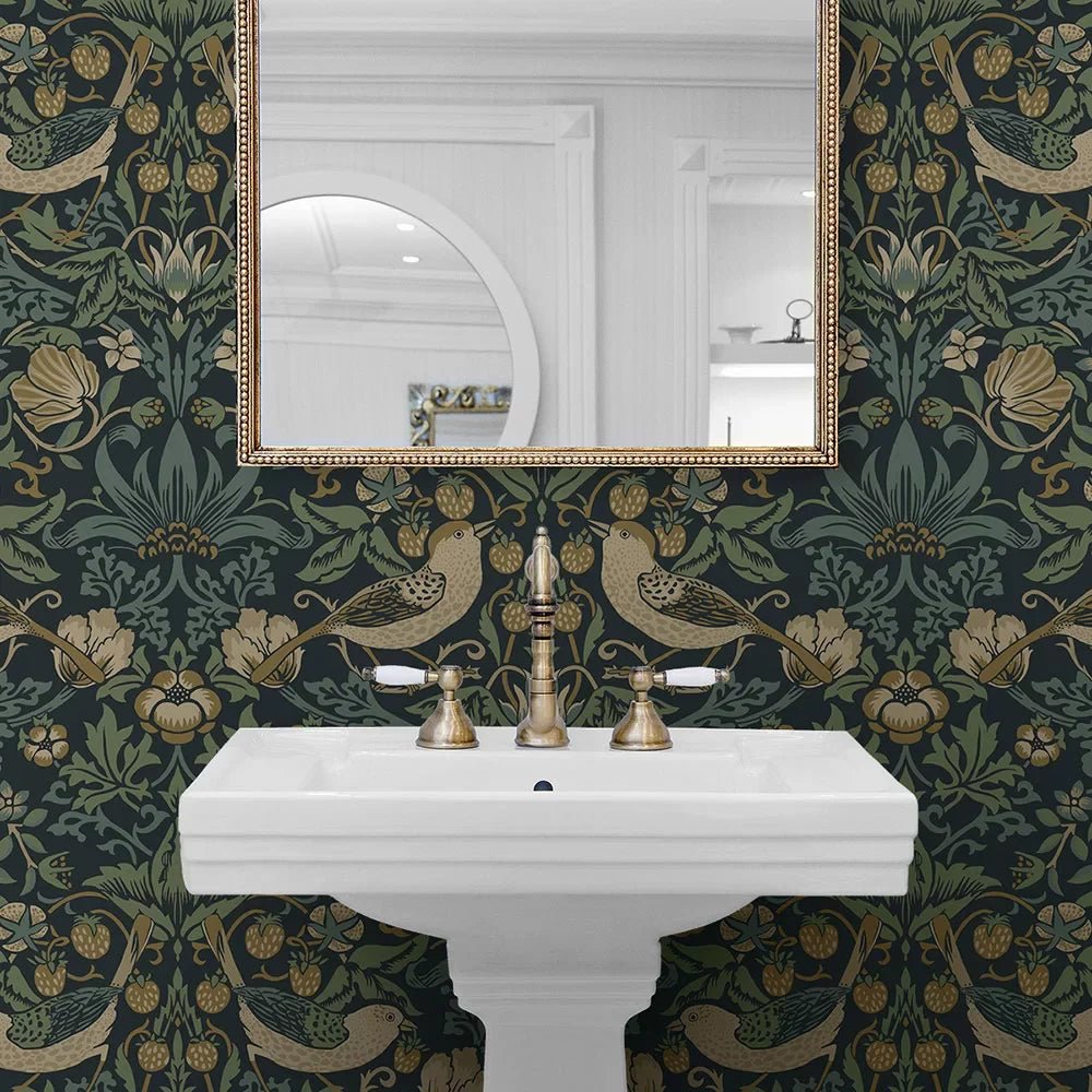 Strawberry Garden Wallpaper - Blue - NextWall - NW55402 - Morris Wallpaper