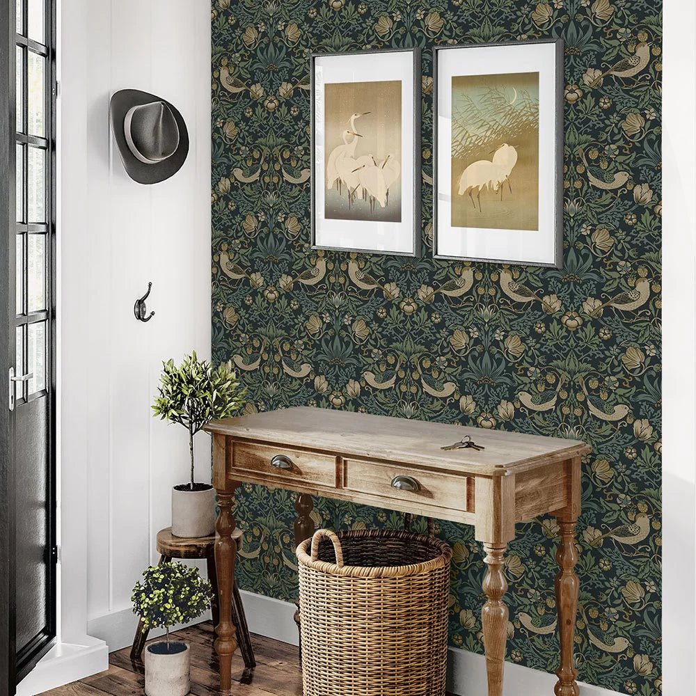 Strawberry Garden Wallpaper - Blue - NextWall - NW55402 - Morris Wallpaper