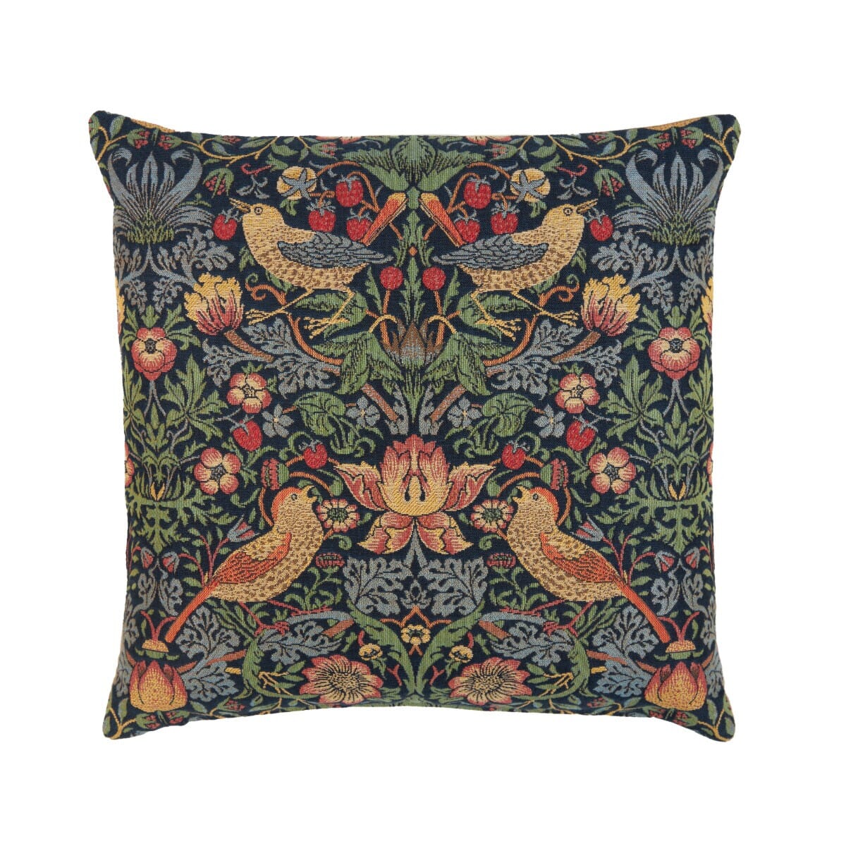 Strawberry Thief Blue Tapestry Cushion with Feather Filler - Hines - 1074R-1 - Morris Wallpaper