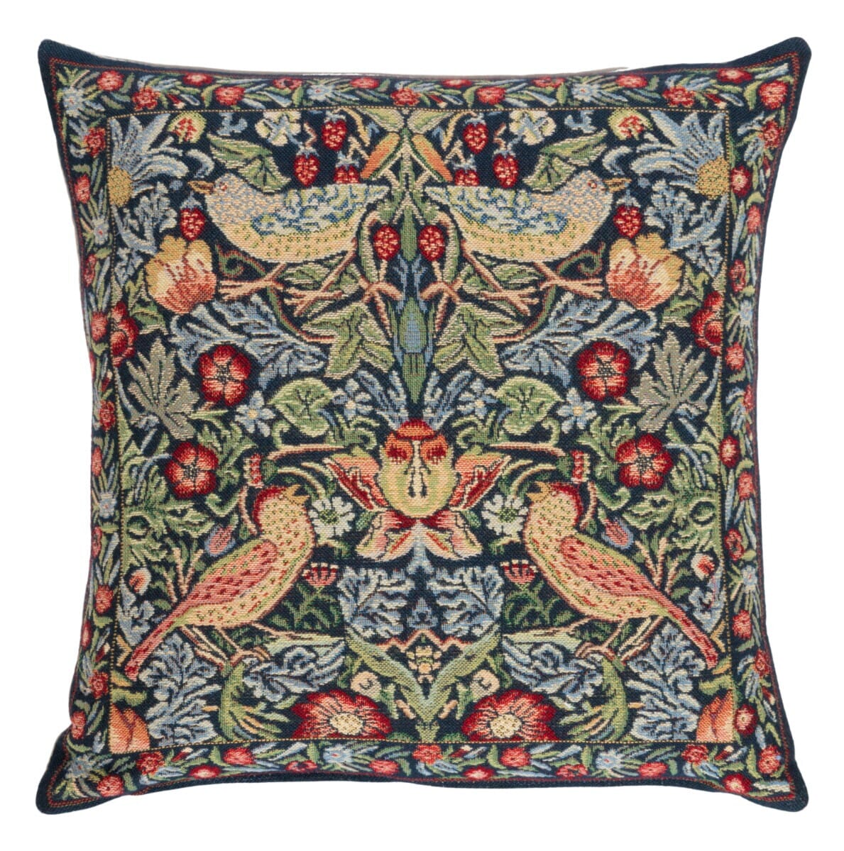 Strawberry Thief Blue Tapestry Cushion with Feather Filler - Hines - 825L-1 - Morris Wallpaper
