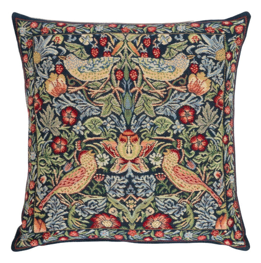 Strawberry Thief Blue Tapestry Cushion with Feather Filler - Hines - 825L-1 - Morris Wallpaper