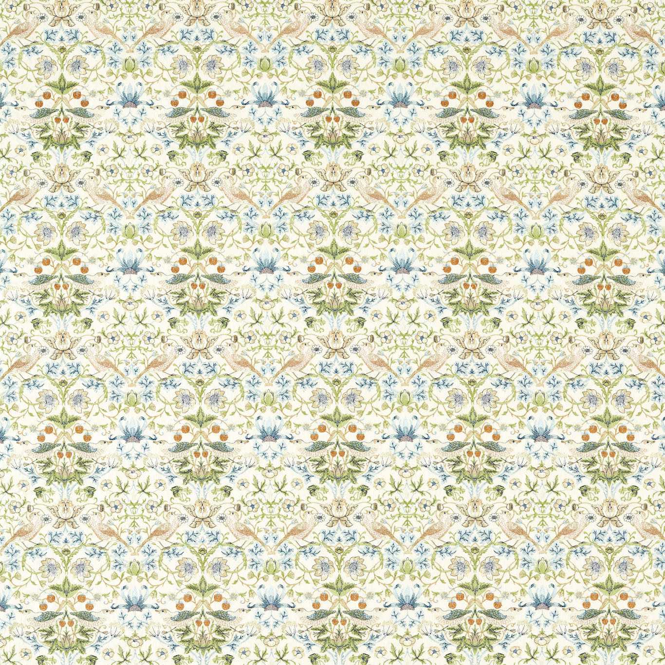 Strawberry Thief Embroidery Fabric - Apple/Blue - Clarke & Clarke - F1745/01 - Morris Wallpaper