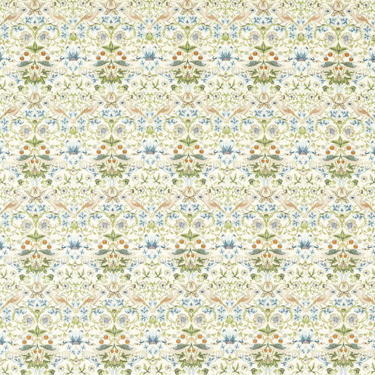 Strawberry Thief Embroidery Fabric - Apple/Blue - Clarke & Clarke - F1745/01 - Morris Wallpaper