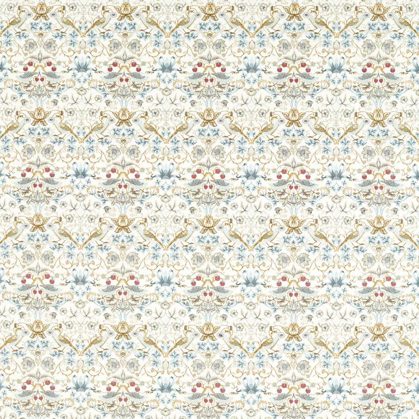 Strawberry Thief Embroidery Fabric - Denim - Clarke & Clarke - F1745/02 - Morris Wallpaper