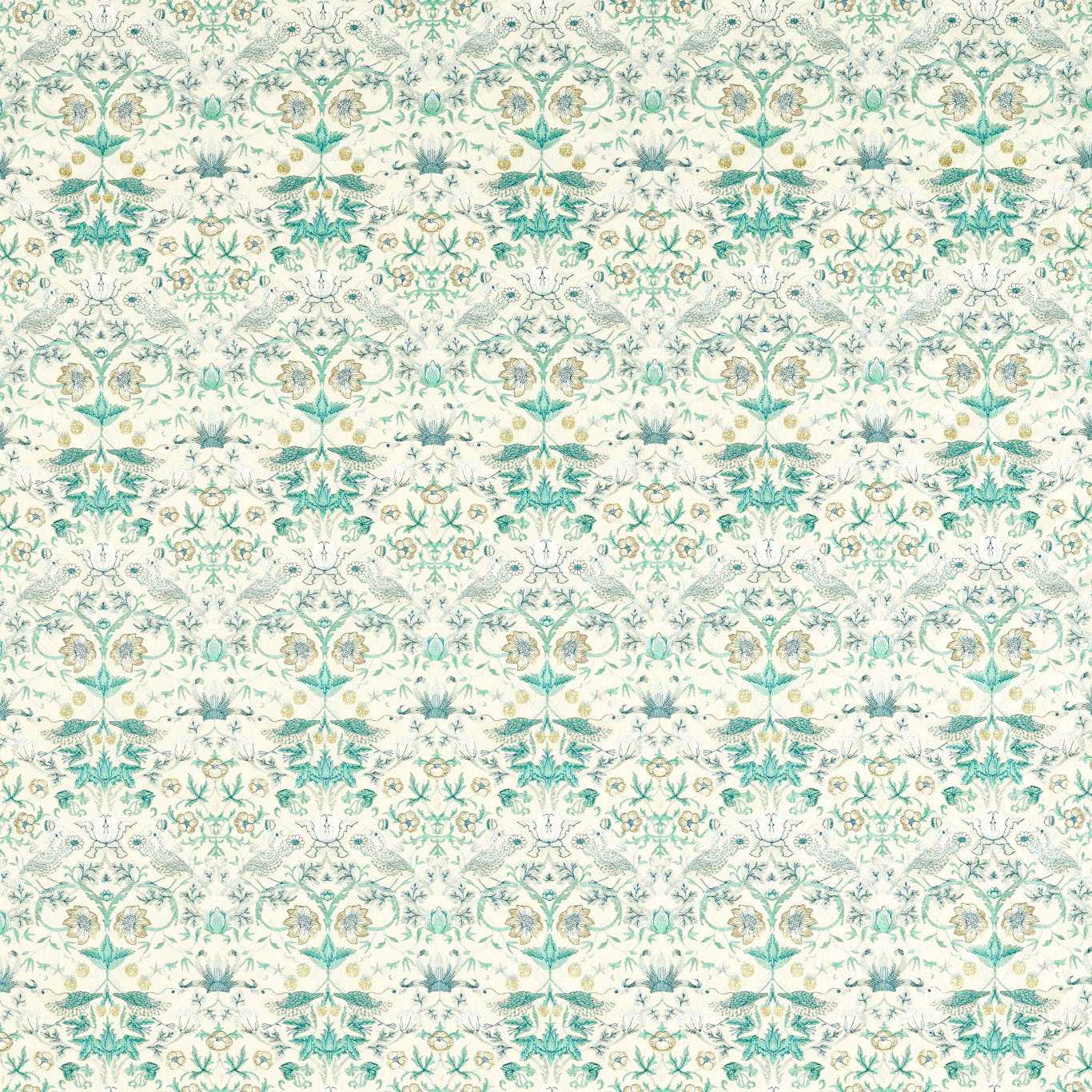 Strawberry Thief Embroidery Fabric - Teal - Clarke & Clarke - F1745/04 - Morris Wallpaper