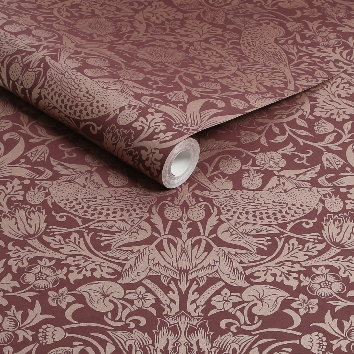Strawberry Thief Fibrous Wallpaper - Burgundy - 124235 - William Morris AH - Premier Wallcovering