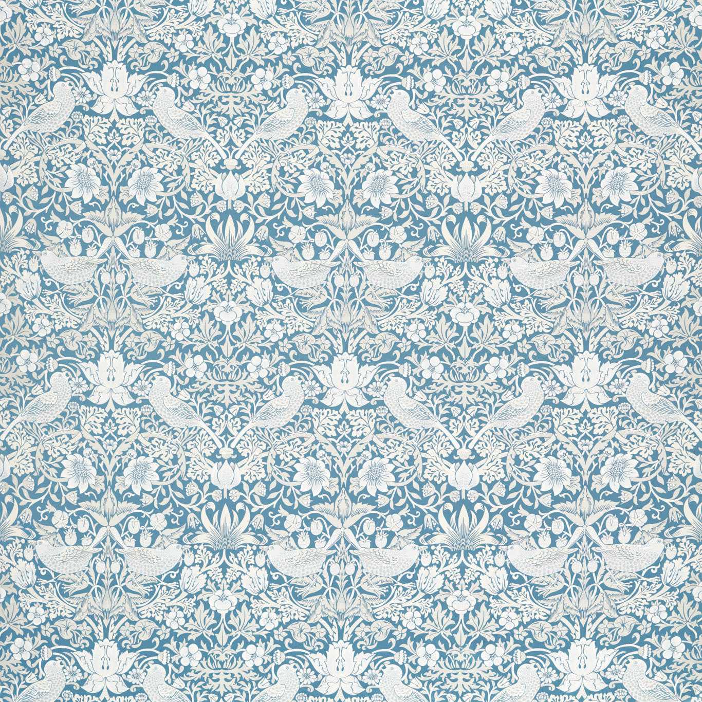 Strawberry Thief Jacquard Fabric - Denim - Clarke & Clarke - F1746/02 - Morris Wallpaper