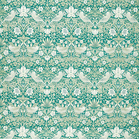 Strawberry Thief Jacquard Fabric - Teal - Clarke & Clarke - F1746/06 - Morris Wallpaper