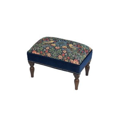 Strawberry Thief Midnight Upholstered Stool with Velvet Sides - Hines of Oxford - ASM927 - Morris Wallpaper