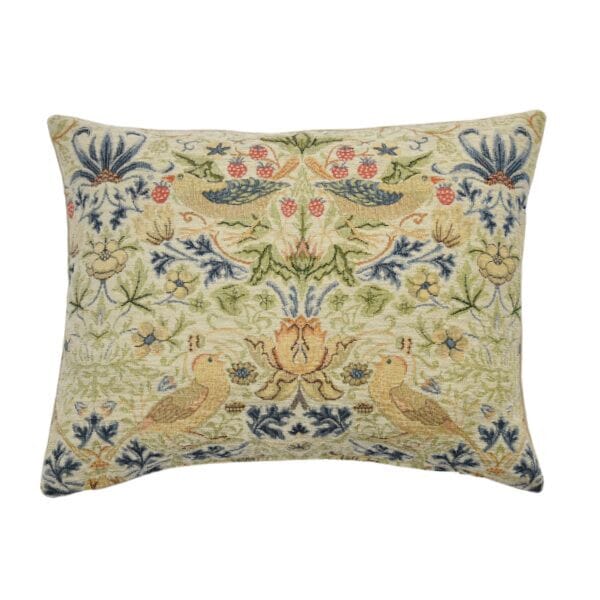 Strawberry Thief Natural Tapestry Cushion with Feather Filler - Hines - 1267 - Morris Wallpaper