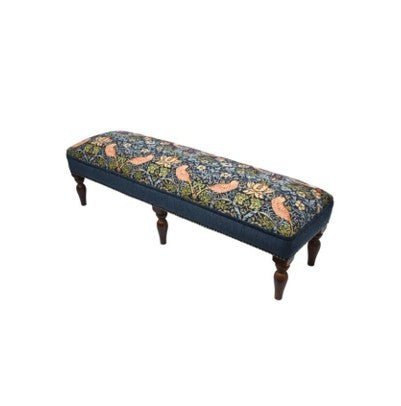 Strawberry Thief Navy Upholstered Fender Stool - Hines of Oxford - AS1268 - Morris Wallpaper