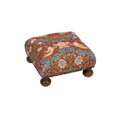 Strawberry Thief Red Tapestry Footstool - Hines of Oxford - F1073 - Morris Wallpaper