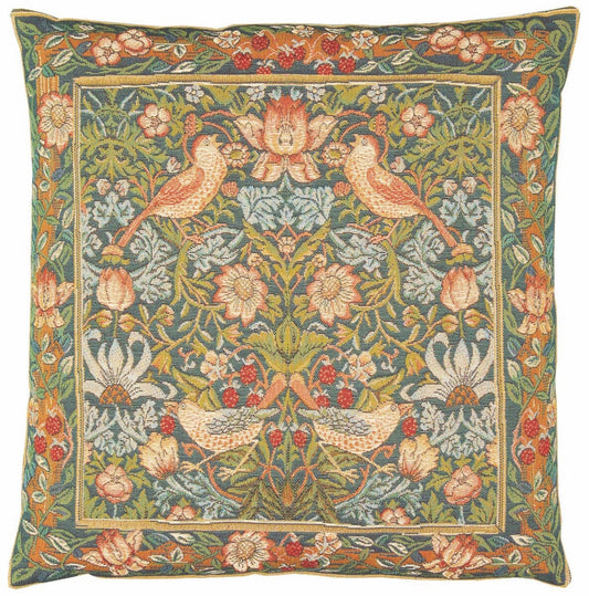 Strawberry Thief Tapestry Cushion with Feather Filler - Hines - 350 - Morris Wallpaper
