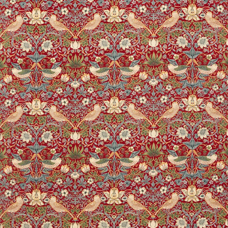 Strawberry Thief Velvet Fabric - Crimson/Slate - Morris & Co - 236933 - Premier Wallcovering