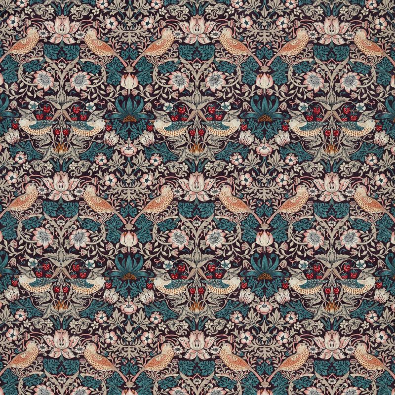 Strawberry Thief Velvet Fabric - Mulberry/Slate - Morris & Co - 236931 - Premier Wallcovering