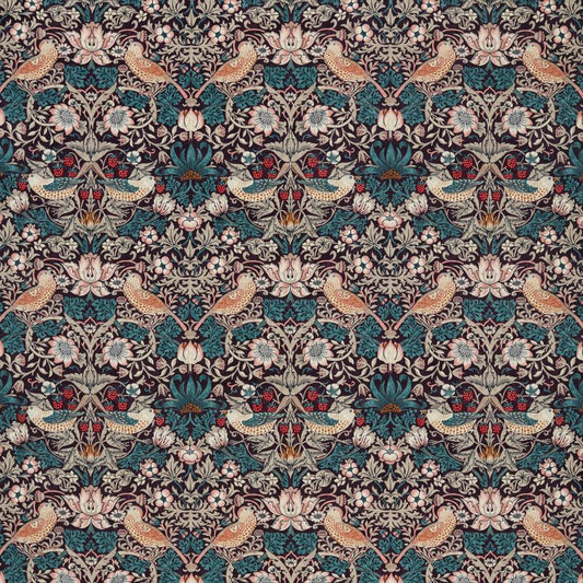 Strawberry Thief Velvet Fabric - Mulberry/Slate - Morris & Co - 236931 - Premier Wallcovering
