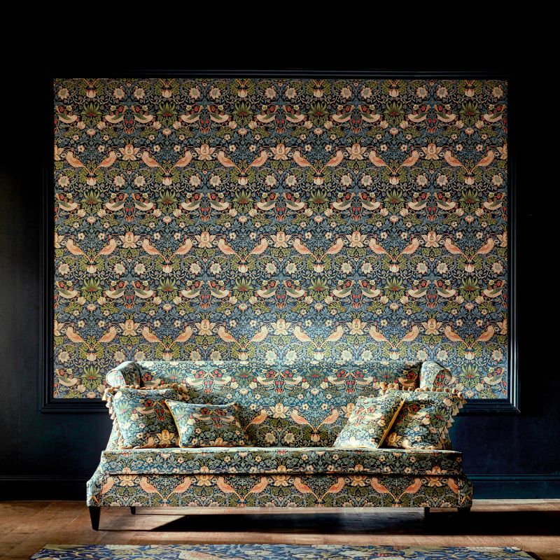 Strawberry Thief Velvet Fabric - Mulberry/Slate - Morris & Co - 236931 - Premier Wallcovering