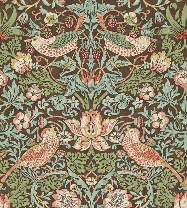 Strawberry Thief Wallpaper - Chocolate/Slate - 212565 - Morris & Co