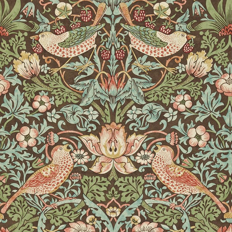 Strawberry Thief Wallpaper - Chocolate/Slate - Morris & Co - 216868 - Morris Wallpaper