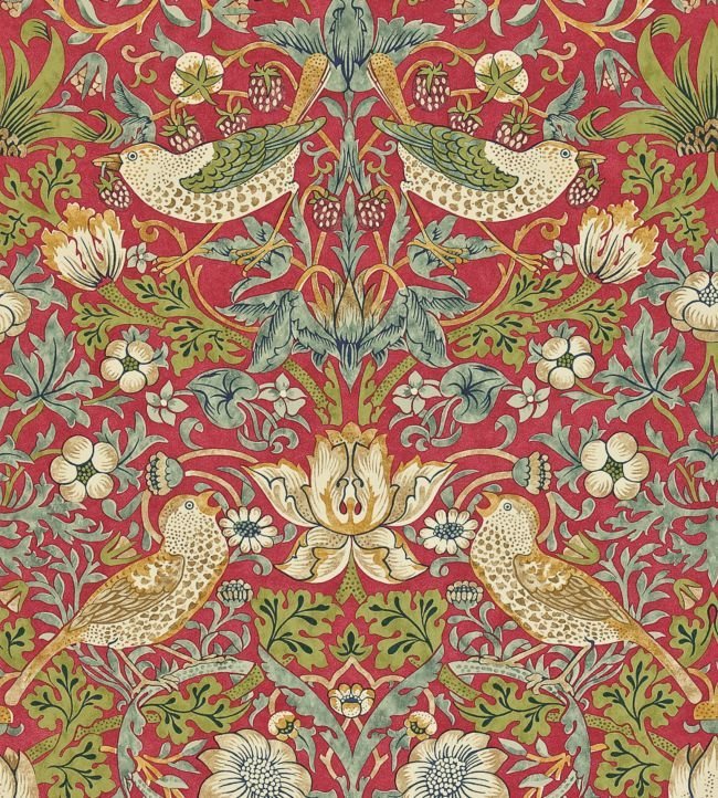 Strawberry Thief Wallpaper - Crimson/Slate - 212563 - Morris & Co