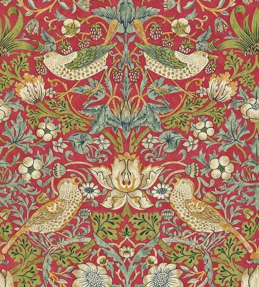 Strawberry Thief Wallpaper - Crimson/Slate - 212563 - Morris & Co