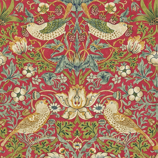 Strawberry Thief Wallpaper - Crimson/Slate - Morris & Co - 216848 - Morris Wallpaper
