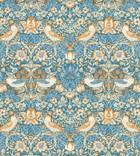 Strawberry Thief Wallpaper - Denim/Spice - W0171/02 - Clarke & Clarke - Morris Wallpaper