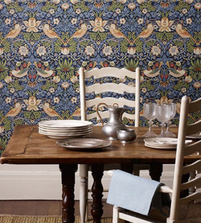 Strawberry Thief Wallpaper - Indigo/Mineral - 212564 - Morris & Co - Morris Wallpaper