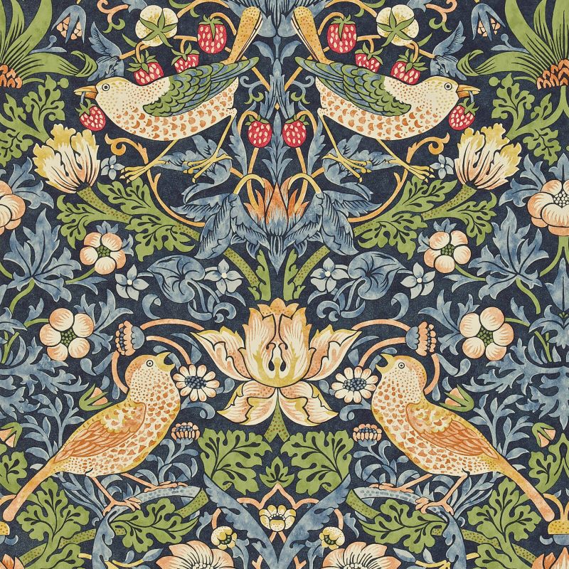 Strawberry Thief Wallpaper - Indigo/Mineral - Morris & Co - 216804 - Morris Wallpaper