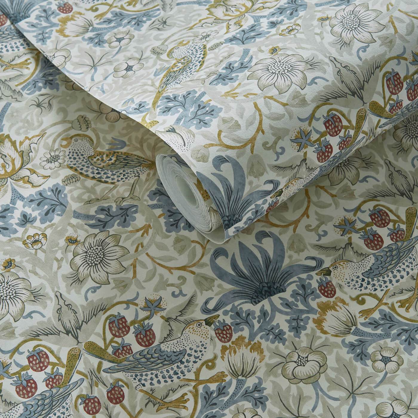 Strawberry Thief Wallpaper - Linen/Plum - Clarke & Clarke - W0171/03 - Morris Wallpaper