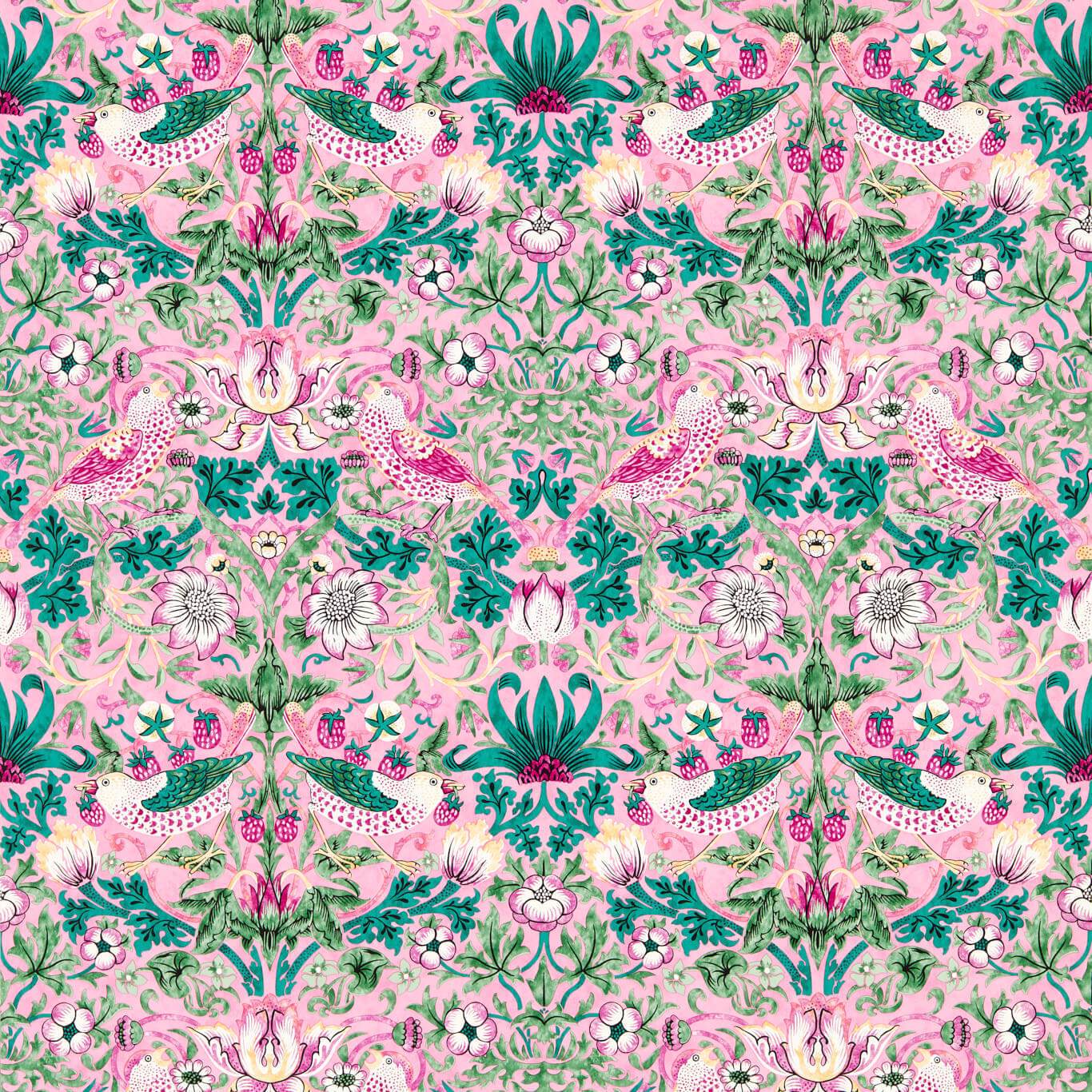 Strawberry Thief Wallpaper - Miami Strip - 510021 - Morris & Co