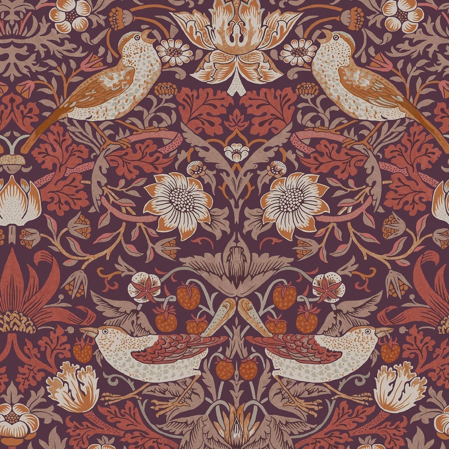 Strawberry Thief Wallpaper - Plum - 124229 - William Morris AH - Premier Wallcovering
