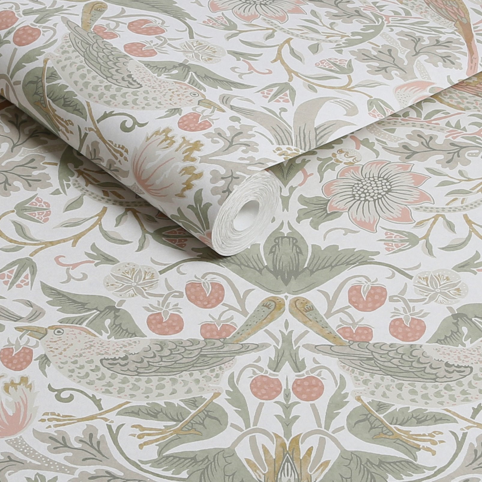 Strawberry Thief Wallpaper - Sage & Pink - 124233 - William Morris AH - Premier Wallcovering