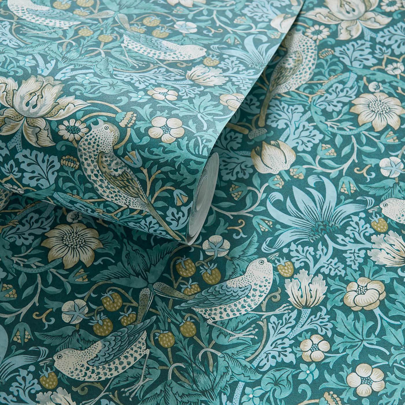 Strawberry Thief Wallpaper - Teal - Clarke & Clarke - W0171/06 - Morris Wallpaper