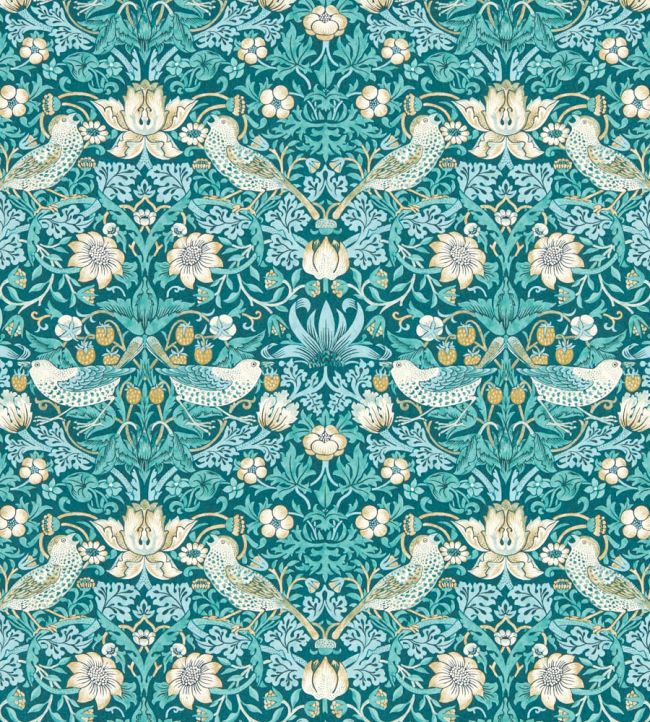 Strawberry Thief Wallpaper - Teal - W0171/06 - Clarke & Clarke - Morris Wallpaper