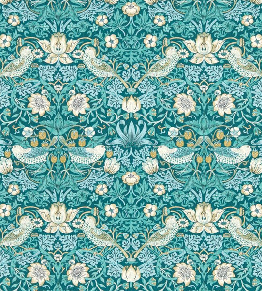 Strawberry Thief Wallpaper - Teal - W0171/06 - Clarke & Clarke - Morris Wallpaper