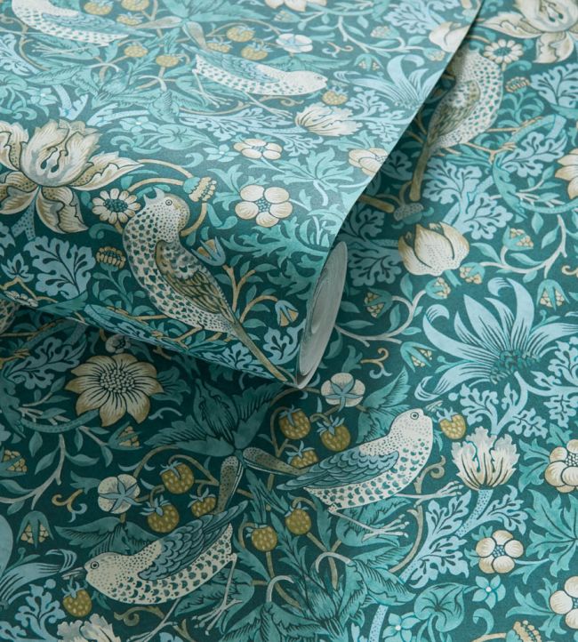 Strawberry Thief Wallpaper - Teal - W0171/06 - Clarke & Clarke - Morris Wallpaper