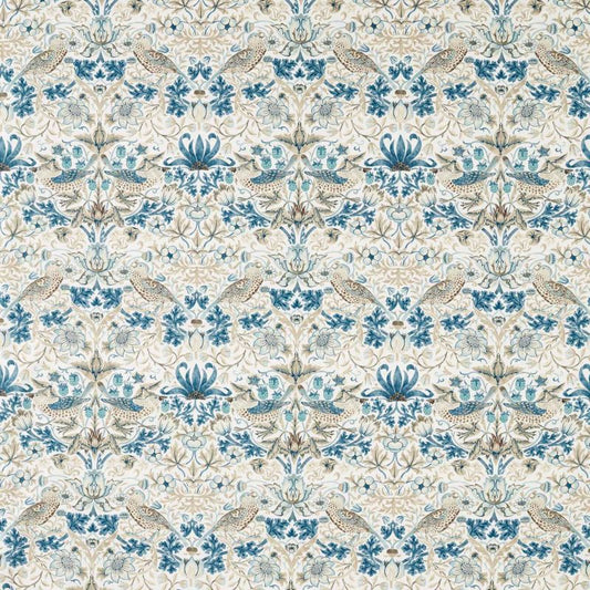 Strawberry Thief Wide Width Fabric - Mineral Blue/Linen - Morris & Co - 227287 - Premier Wallcovering
