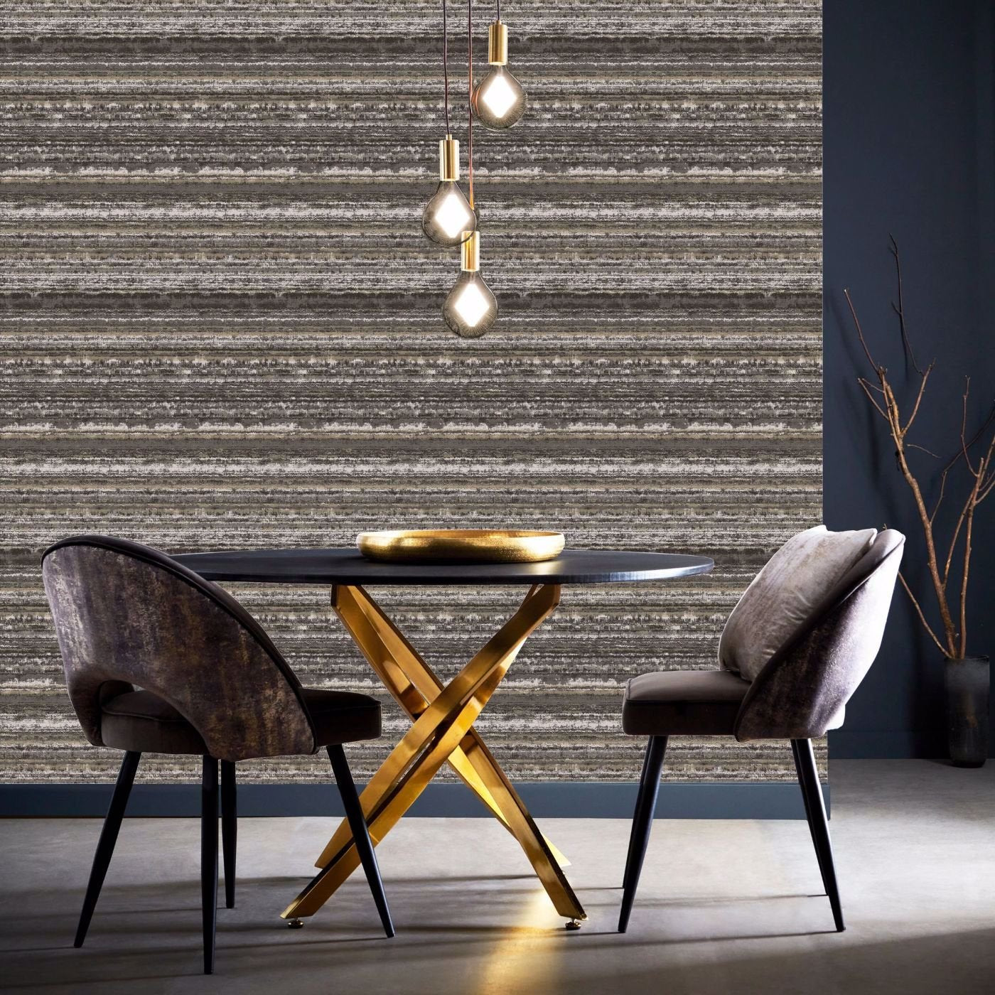 Striatus Wallpaper - Charcoal/Gilver - Clarke & Clarke - W0211/01 - Morris Wallpaper